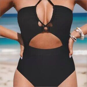 Cupshe Women 1 Piece Swimsuit XS Black Crisscross Cutout Back Closure High-Waist